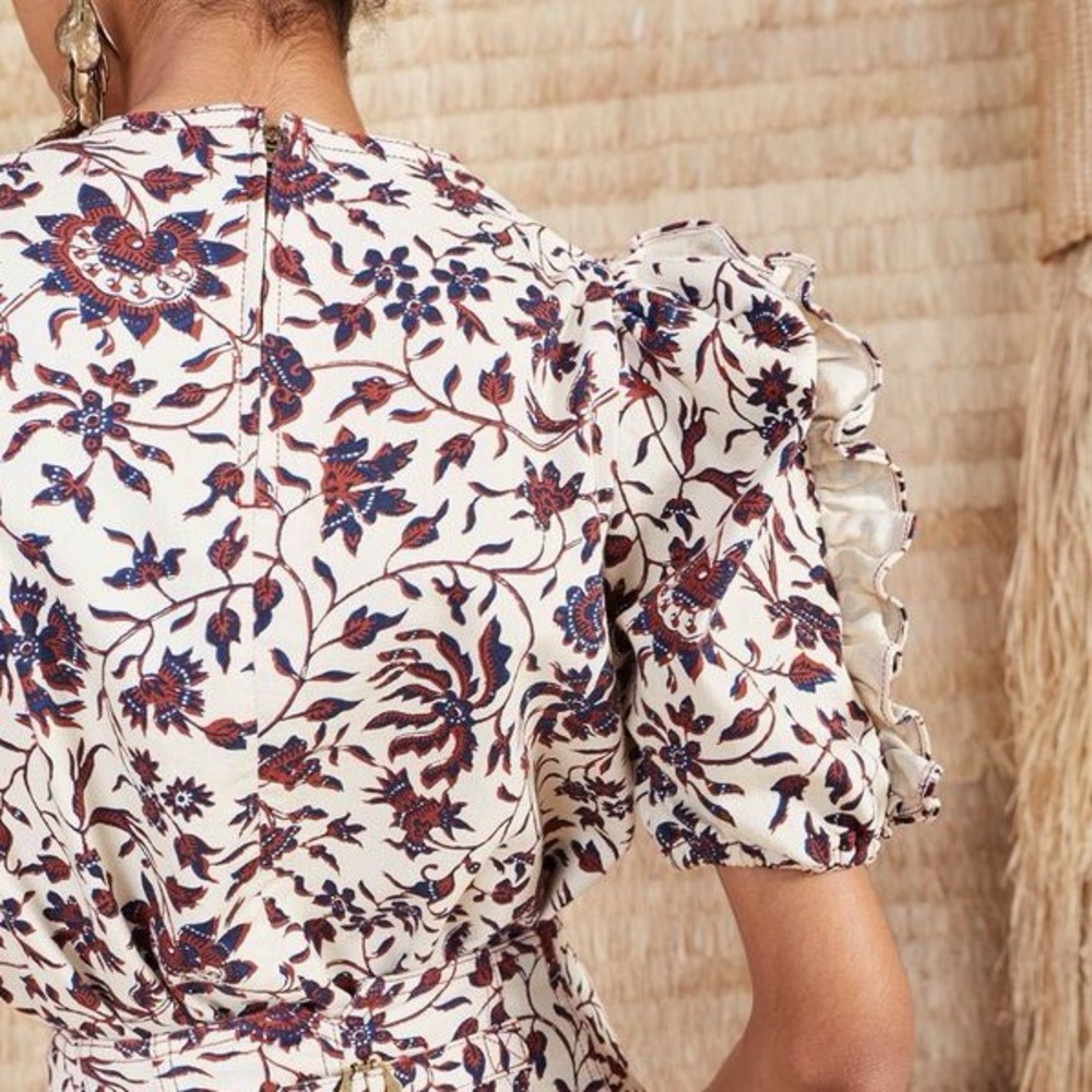 Ulla Johnson Tessie Floral Balloon Sleeve Top ruffle cottage core size 6 vines - Picture 9 of 9